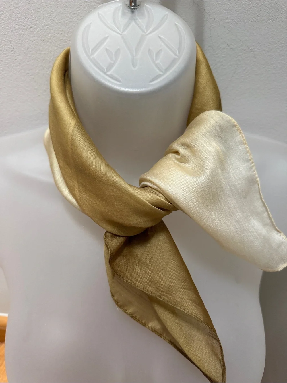 Vintage Ombré  Scarf Green Hue Metallic Look Silk Satin Neck Square 1980’s-1990’